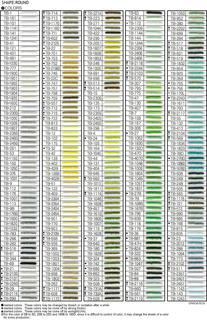 Matsuno Beads Color Chart