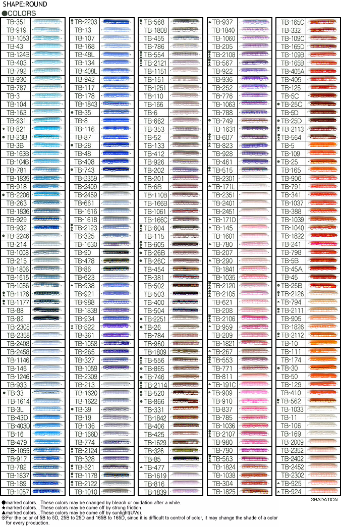 Japanese Seed Bead Color Chart