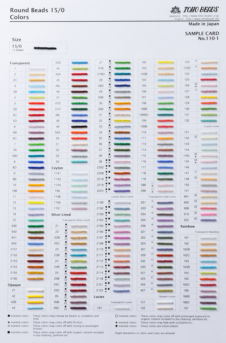 Toho Seed Bead Size Chart