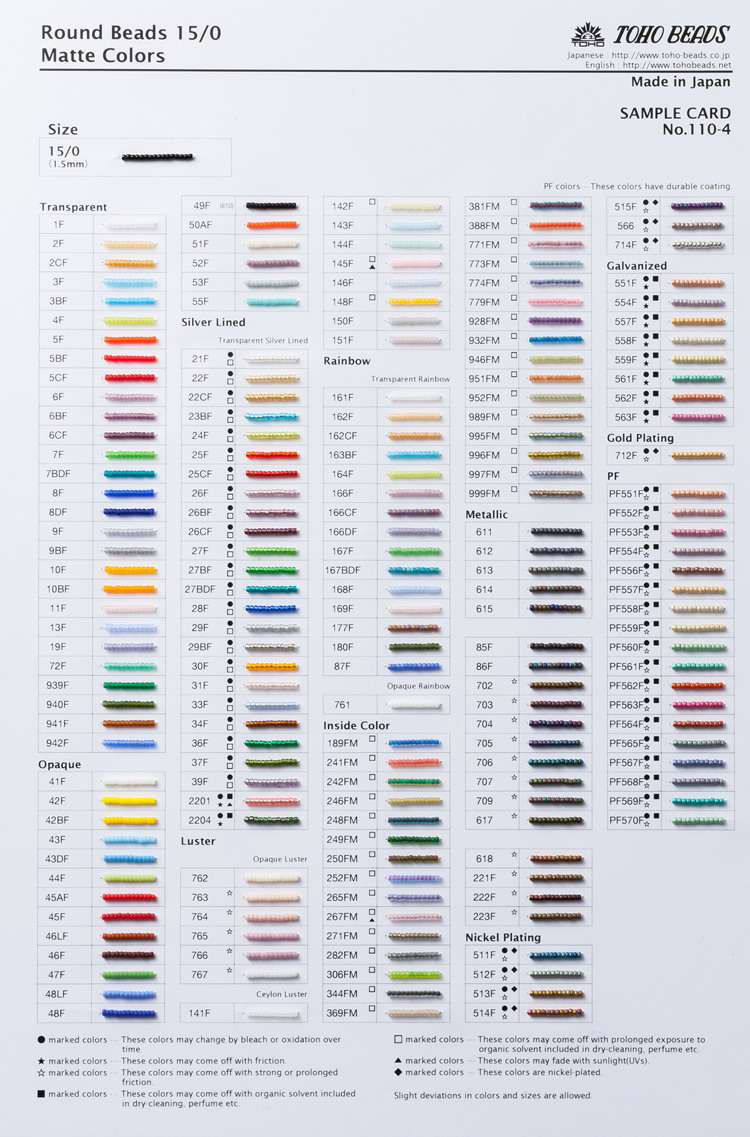 Toho Seed Bead Size Chart