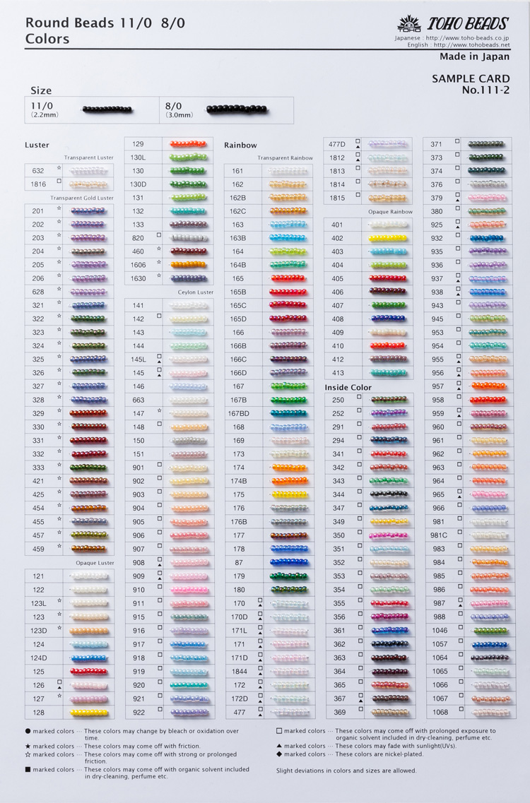 Toho 11 0 Color Chart