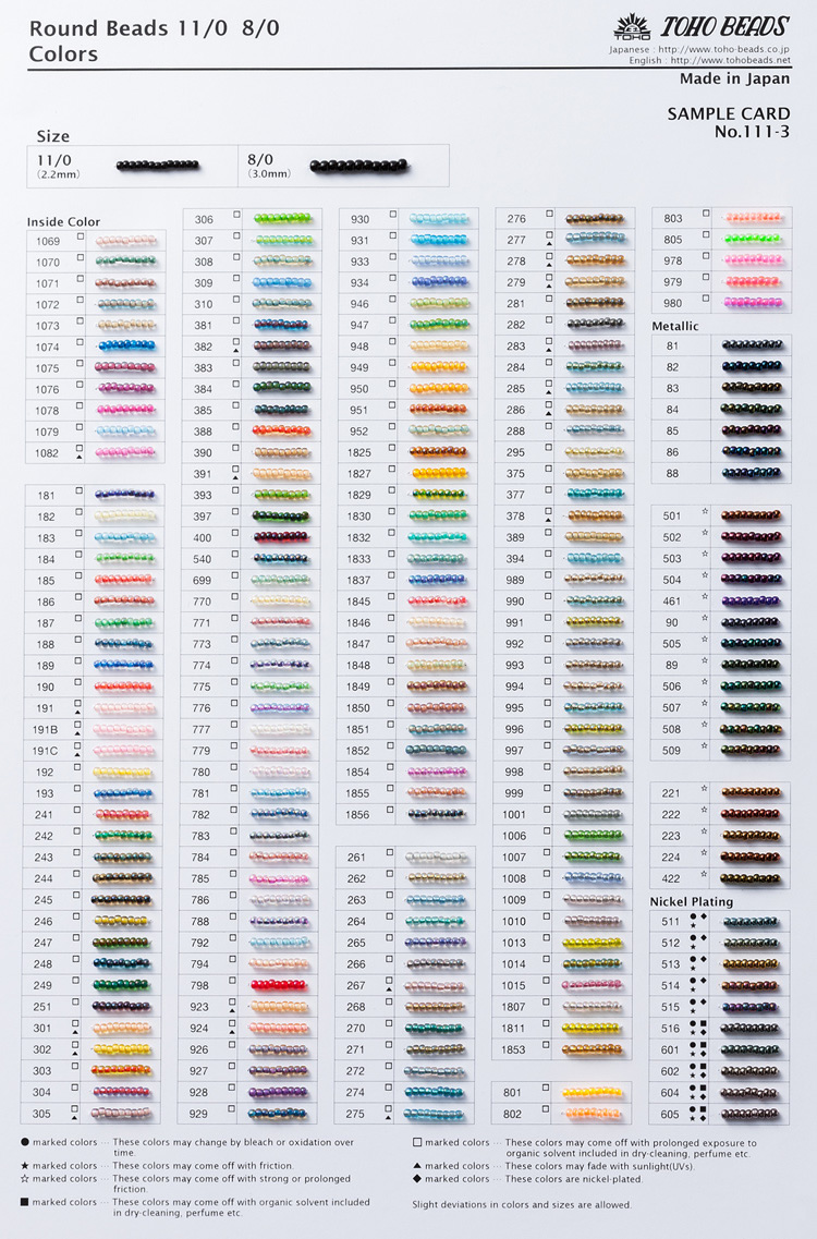 Toho Seed Bead Size Chart