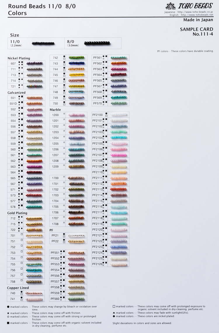 Toho Seed Beads Color Chart