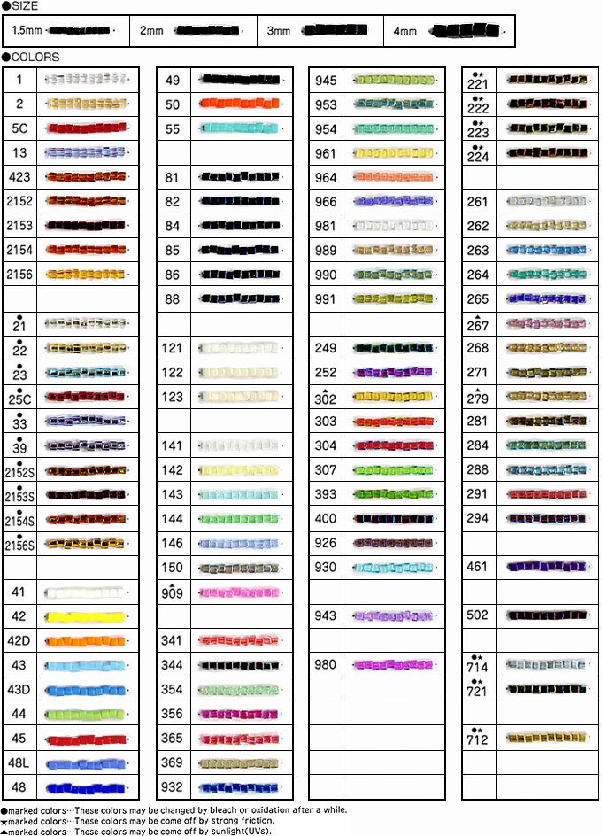 Toho Seed Bead Size Chart